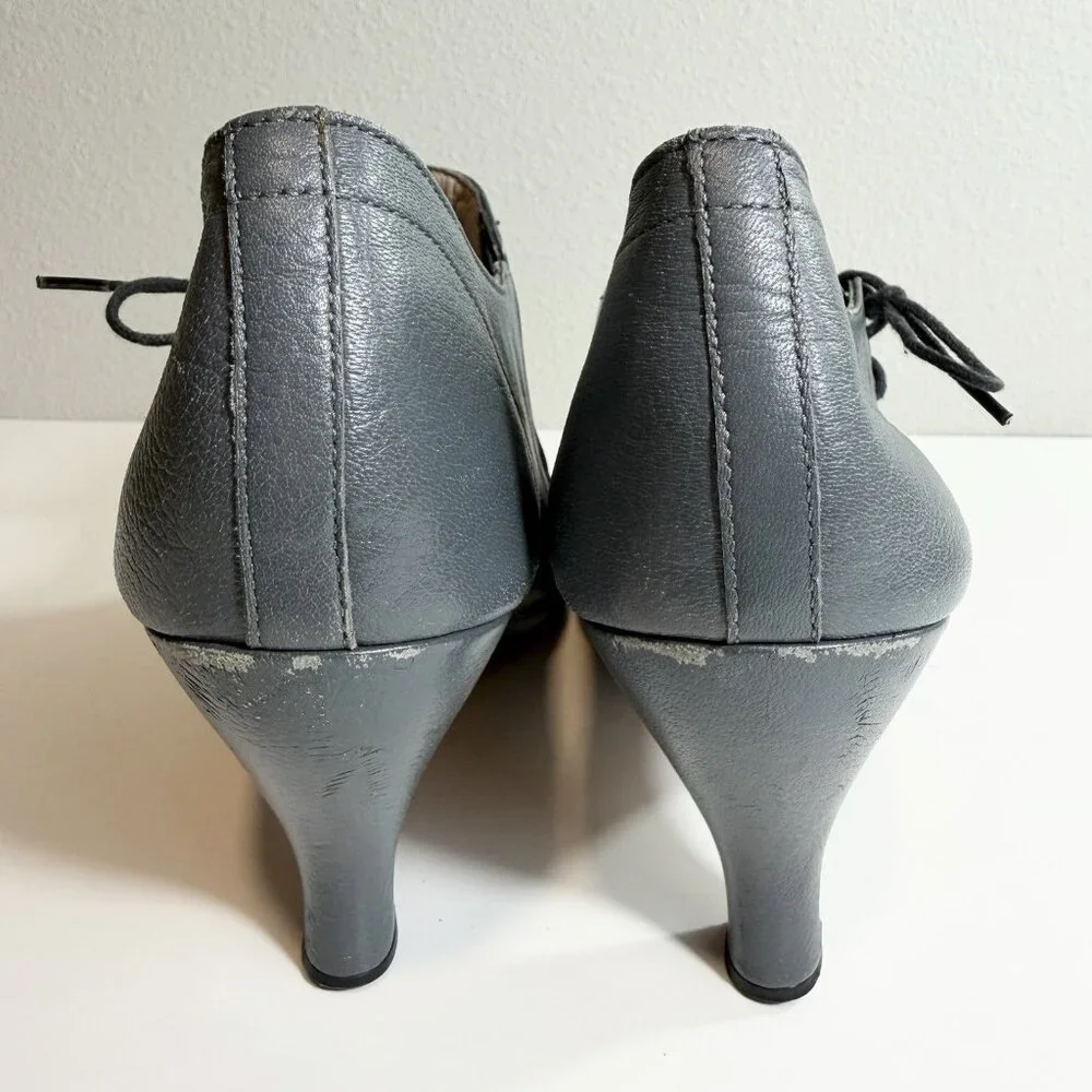 Repetto Leather Ankle Bootie Size 40 French Gray Blue Lace Up Dance Heels Shoes